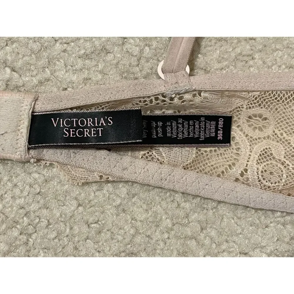 36B Very Sexy Push-Up Victoria's Secret Women's Nude Underwire Bra Lace Band